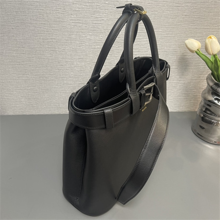 Prada Buckle medium leather handbag with double belt Black 1BA417