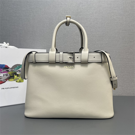 Prada Buckle medium leather handbag with double belt Cream 1BA417