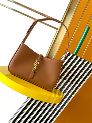 Y.S.L LE 5 A 7 HOBO BAG In Brown Smooth Leather