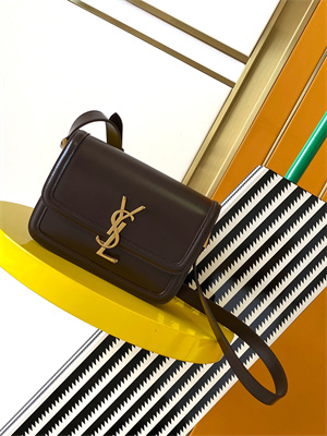 Y.S.L SOLFERINO SMALL SATCHEL IN BOX SAINT LAUREN Gold Tone Metal Coffee Color