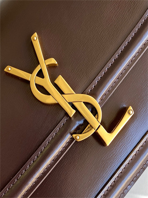 Y.S.L SOLFERINO SMALL SATCHEL IN BOX SAINT LAUREN Gold Tone Metal Coffee Color