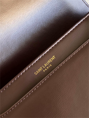 Y.S.L SOLFERINO SMALL SATCHEL IN BOX SAINT LAUREN Gold Tone Metal Coffee Color