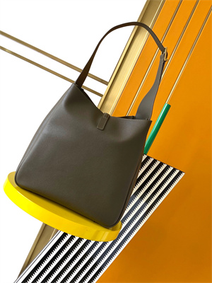 Y.S.L LE 5 A 7 Supple Large HOBO BAG In Kaki Green Leather