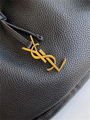 Y.S.L PARIS VII FLAT Small HOBO BAG In Black Grained Calfskin Leather