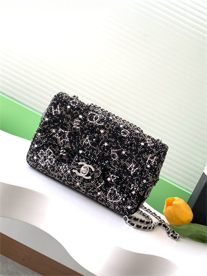 Cha.nel Evening Bag Crystal & Silver-Tone Metal  Black AS4298