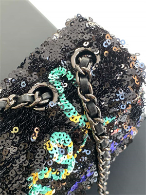 Cha.nel Flap Bag Sequins & Silver-Tone Metal  Black AS4561