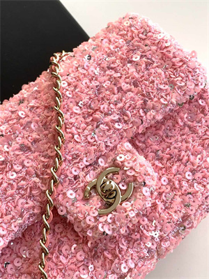 Cha.nel Mini Classic Handbag Sequins and Gold Tone Metal Pink A69900