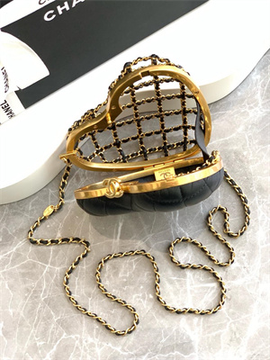 Chanel Heart Shaped Evening bag Lamskin Black AS4027