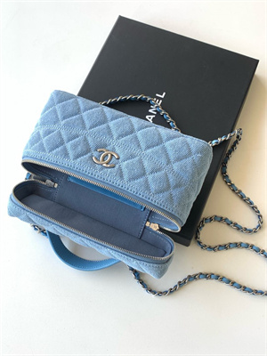 Chanel Long Vanity with chain Blue Denim & Silver-Tone Metal AP4407