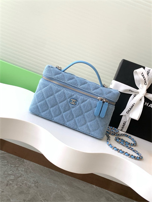 Chanel Long Vanity with chain Blue Denim & Silver-Tone Metal AP4407