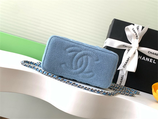 Chanel Long Vanity with chain Blue Denim & Silver-Tone Metal AP4404