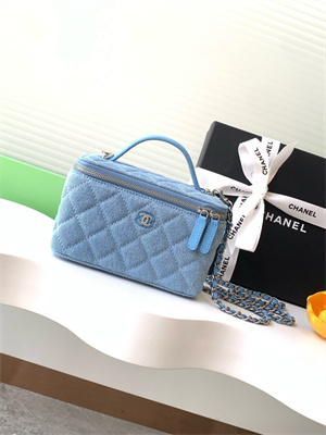 Chanel Long Vanity with chain Blue Denim & Silver-Tone Metal AP4404