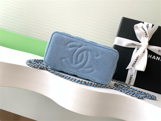 Chanel Long Vanity with chain Blue Denim & Silver-Tone Metal AP4404