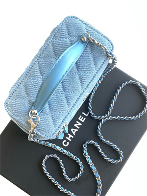 Chanel Long Vanity with chain Blue Denim & Silver-Tone Metal AP4404