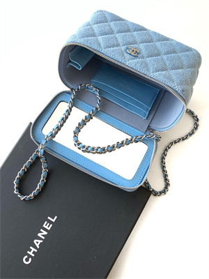 Chanel Long Vanity with chain Blue Denim & Silver-Tone Metal AP4404