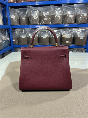 Kelly Retourne Bag Togo Leather 25/28CM Gold/Silver Hardware In Bordeaux Color HS