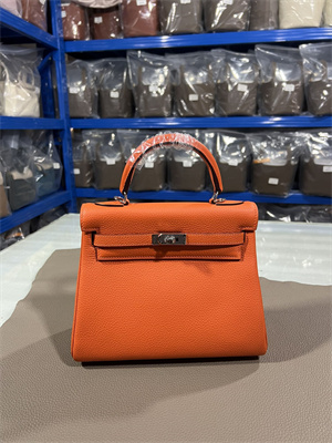 Kelly Retourne Bag Togo Leather 25/28CM Gold/Silver Hardware In Orange Color HS