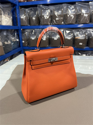 Kelly Retourne Bag Togo Leather 25/28CM Gold/Silver Hardware In Orange Color HS