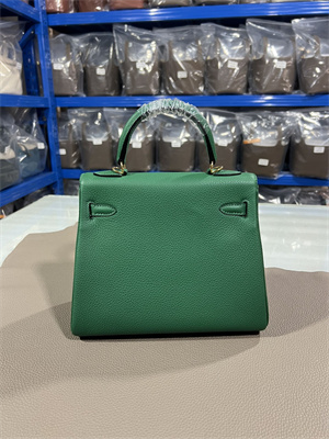 Kelly Retourne Bag Togo Leather 25/28CM Gold/Silver Hardware In Vert Vertigo Color HS