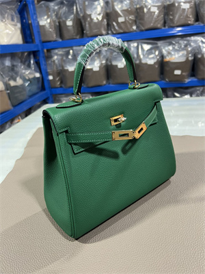 Kelly Retourne Bag Togo Leather 25/28CM Gold/Silver Hardware In Vert Vertigo Color HS