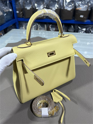 Kelly Retourne Bag Togo Leather 25/28CM Gold/Silver Hardware In Jaune Poussin Color HS