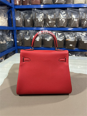 Kelly Retourne Bag Togo Leather 25/28CM Gold/Silver Hardware In Red Color HS