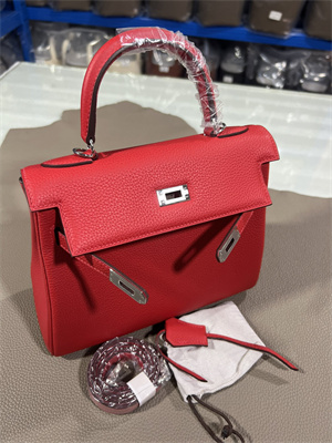 Kelly Retourne Bag Togo Leather 25/28CM Gold/Silver Hardware In Red Color HS
