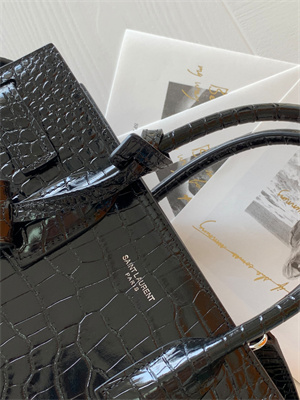 Y.S.L SAC DE JOUR BABY In Black Corcodile Embossed Leather Silver Tone Metal