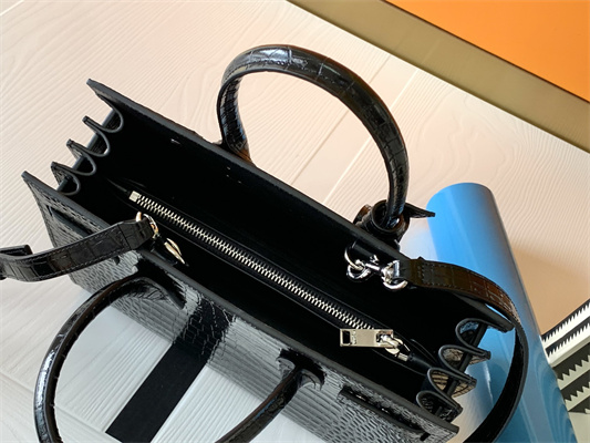 Y.S.L SAC DE JOUR BABY In Black Corcodile Embossed Leather Silver Tone Metal