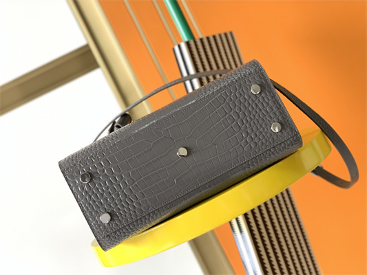 Y.S.L SAC DE JOUR BABY In Grey Corcodile Embossed Leather Silver Tone Metal