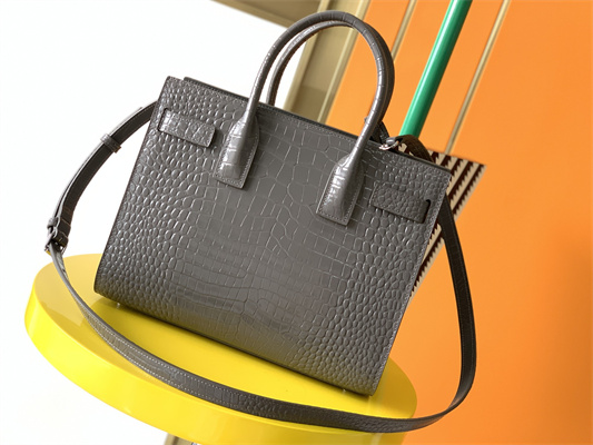 Y.S.L SAC DE JOUR BABY In Grey Corcodile Embossed Leather Silver Tone Metal