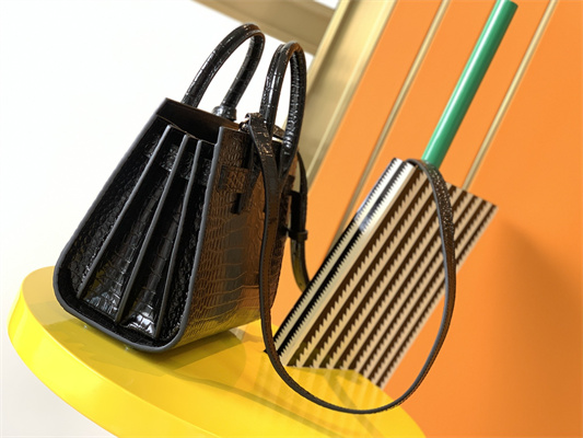 Y.S.L SAC DE JOUR NANO In Black Crocodile Embossed Leather Silver Tone Metal