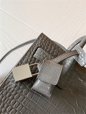 Y.S.L SAC DE JOUR NANO In Grey Crocodile Embossed Leather Silver Tone Metal