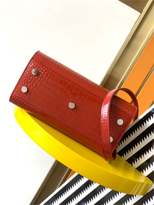 Y.S.L SAC DE JOUR NANO In Red Crocodile Embossed Leather Silver Tone Metal