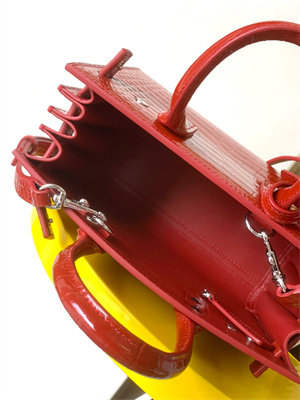 Y.S.L SAC DE JOUR NANO In Red Crocodile Embossed Leather Silver Tone Metal