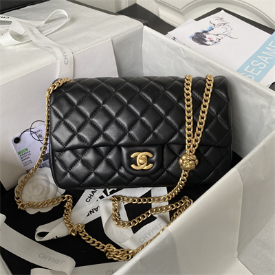 Chanel 23S Camellia Flap Bag Lambskin Gold Tone Metal Black AS4064