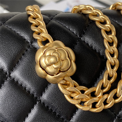 Chanel 23S Camellia Flap Bag Lambskin Gold Tone Metal Black AS4064