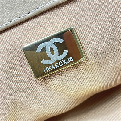 Cha.nel 19 Shopping Bag Lambskin Silver Tone Metal Brown AS3660