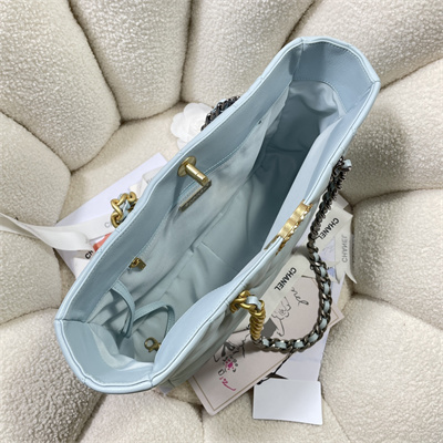 Cha.nel 19 Shopping Bag Lambskin Gold Tone Metal Lt Blue AS3660