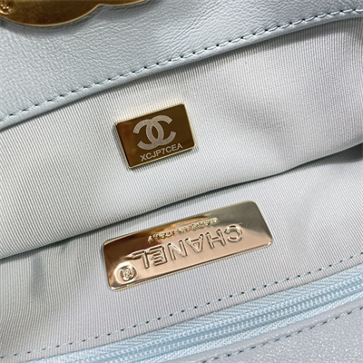 Cha.nel 19 Shopping Bag Lambskin Gold Tone Metal Lt Blue AS3660