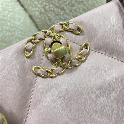 Cha.nel 19 Shopping Bag Lambskin Gold Tone Metal Pink AS3660