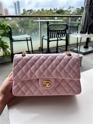 Chanel Medium Classic Flap Bag Grained Calfskin Gold Tone Metal Pink 01112