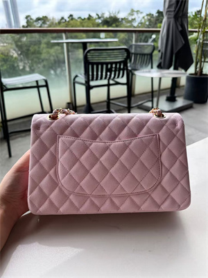 Chanel Medium Classic Flap Bag Grained Calfskin Gold Tone Metal Pink 01112