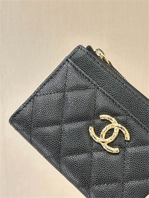 Chanel Zippy Wallet Black Grained Calfskin Gold Tone Metal 3976