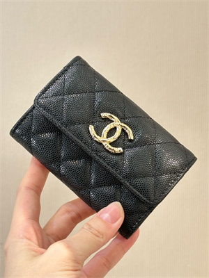 Chanel Coin Purse Black Grained Calfskin Gold Tone Metal 3978