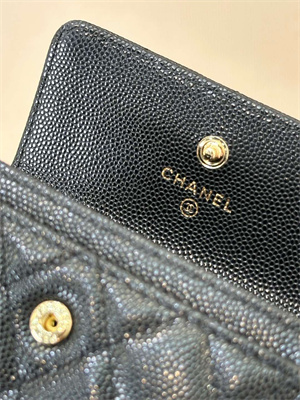 Chanel Coin Purse Black Grained Calfskin Gold Tone Metal 3978