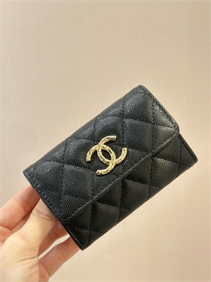 Chanel Coin Purse Black Grained Calfskin Gold Tone Metal 3978