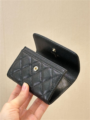 Chanel Coin Purse Black Grained Calfskin Gold Tone Metal 3978