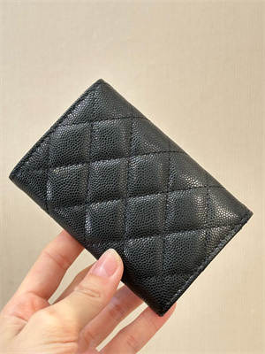 Chanel Coin Purse Black Grained Calfskin Gold Tone Metal 3978