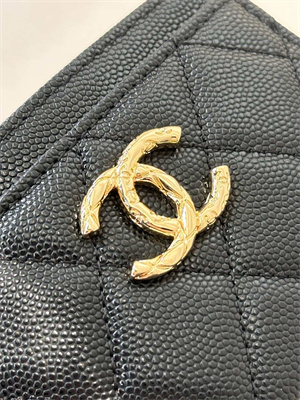 Chanel Card Holder Black Grained Calfskin Gold Tone Metal 3878